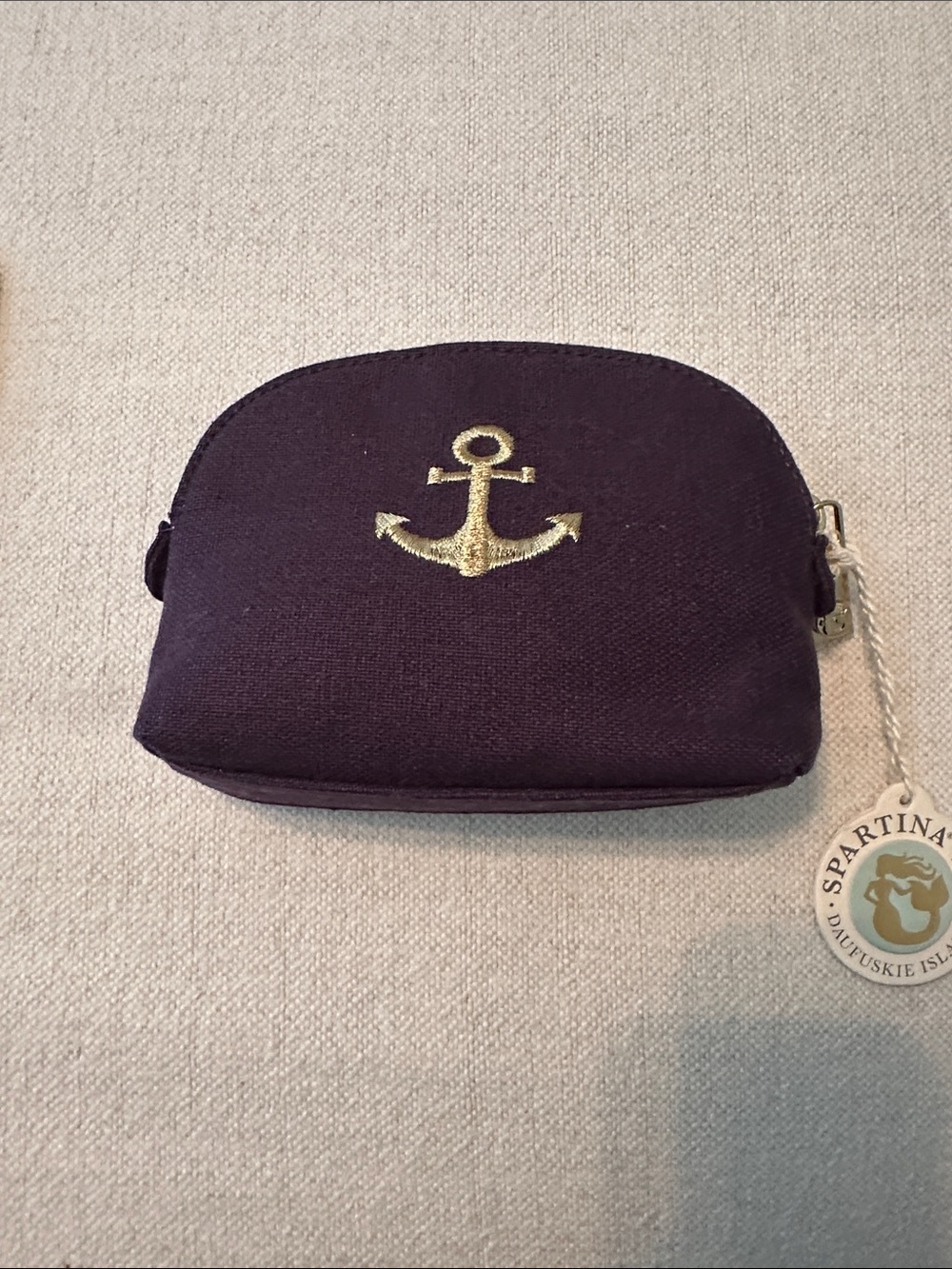 Spartina 449 Navy Canvas Anchor Pouch with Gold Embroidery